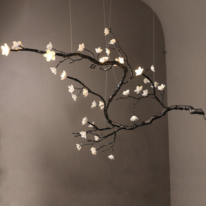 Elegant Branch Flower Chandelier - Adjustable Height, Soft Glow Lighti