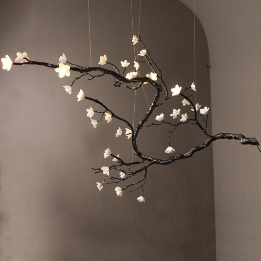 Elegant Branch Flower Chandelier - Adjustable Height, Soft Glow Lighti