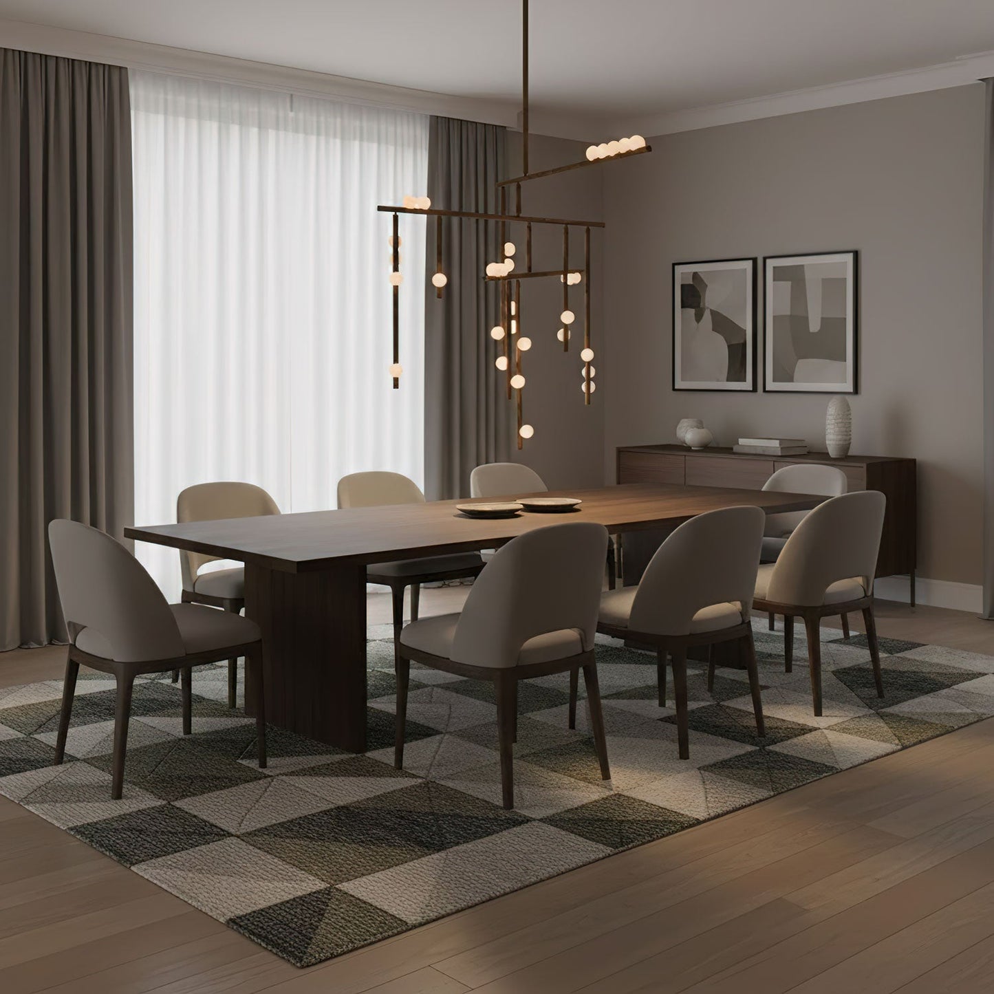 Elegant Brass Glass Drop Chandelier with Adjustable Height & LED Compa