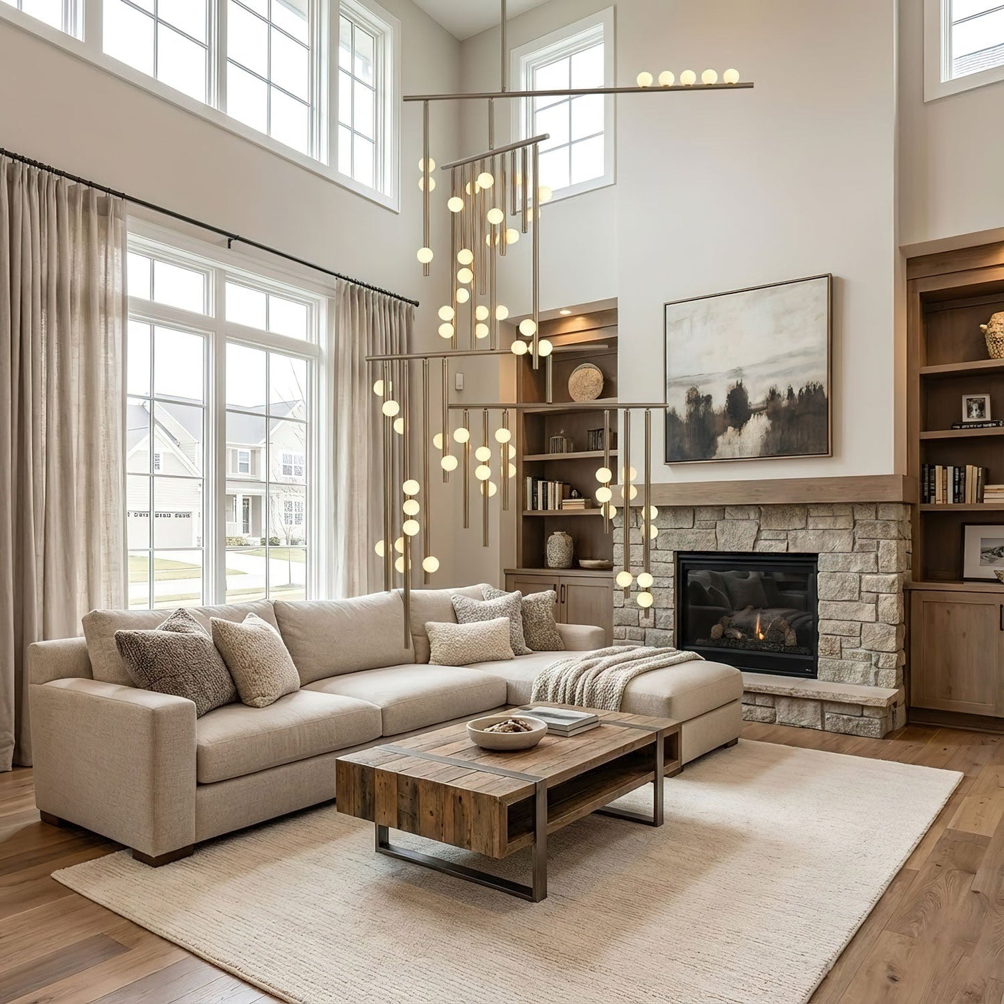Elegant Brass Glass Drop Chandelier with Adjustable Height & LED Compa
