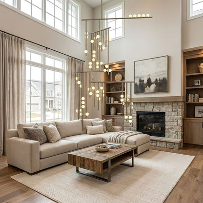 Elegant Brass Glass Drop Chandelier with Adjustable Height & LED Compa