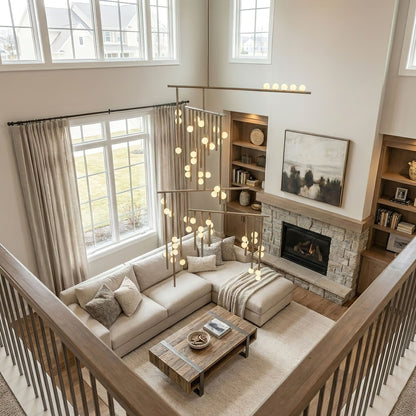 Elegant Brass Glass Drop Chandelier with Adjustable Height & LED Compa