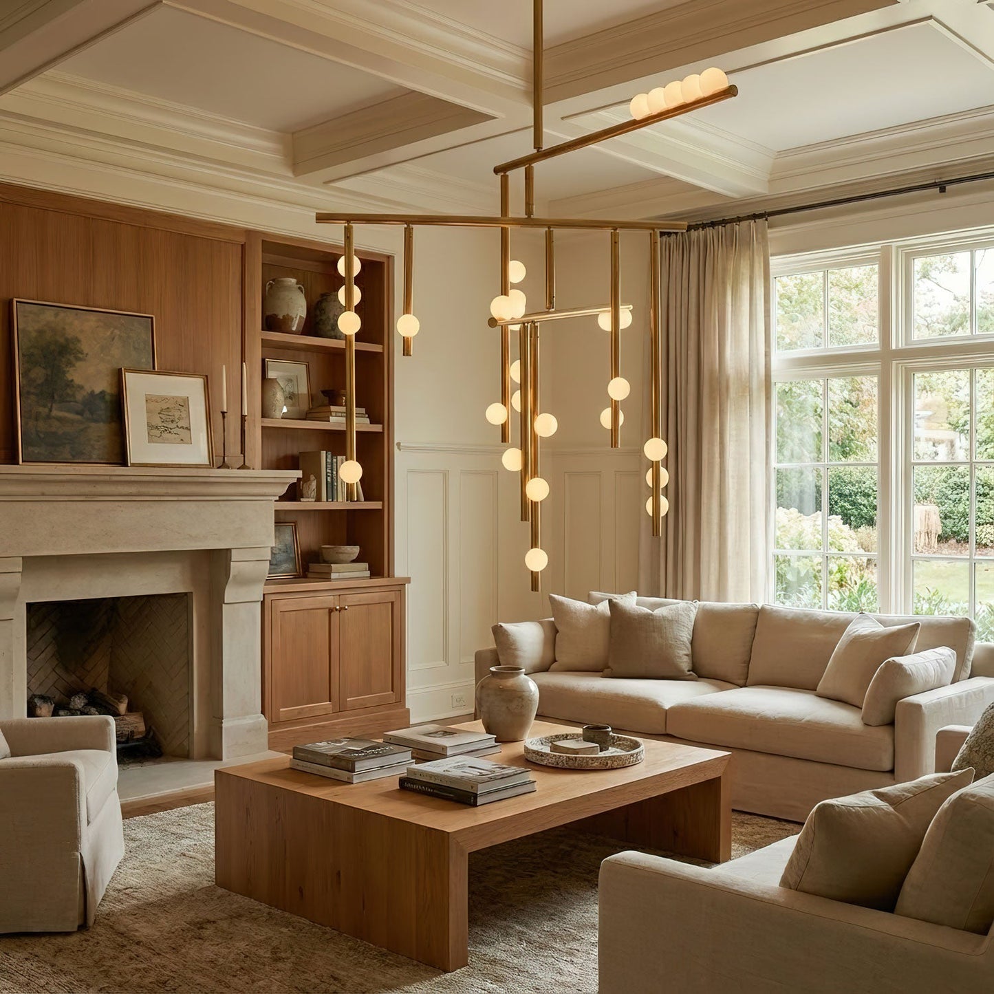 Elegant Brass Glass Drop Chandelier with Adjustable Height & LED Compa