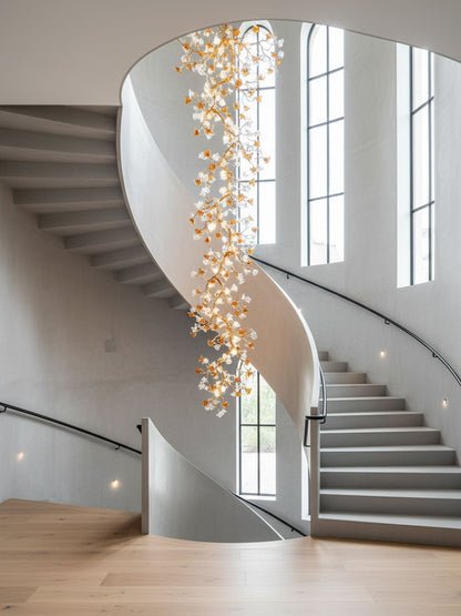 Elegant Brass Maple Branch Chandelier with Adjustable Height & LED Com