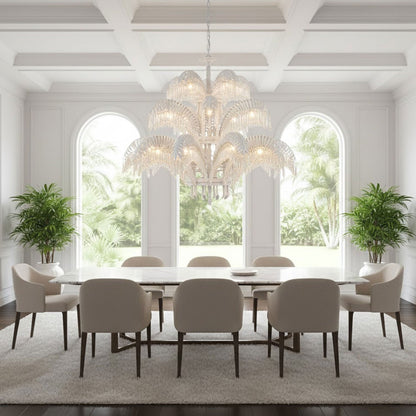 Elegant Brass Palm Leaf Crystal Chandelier with Adjustable Height & Di