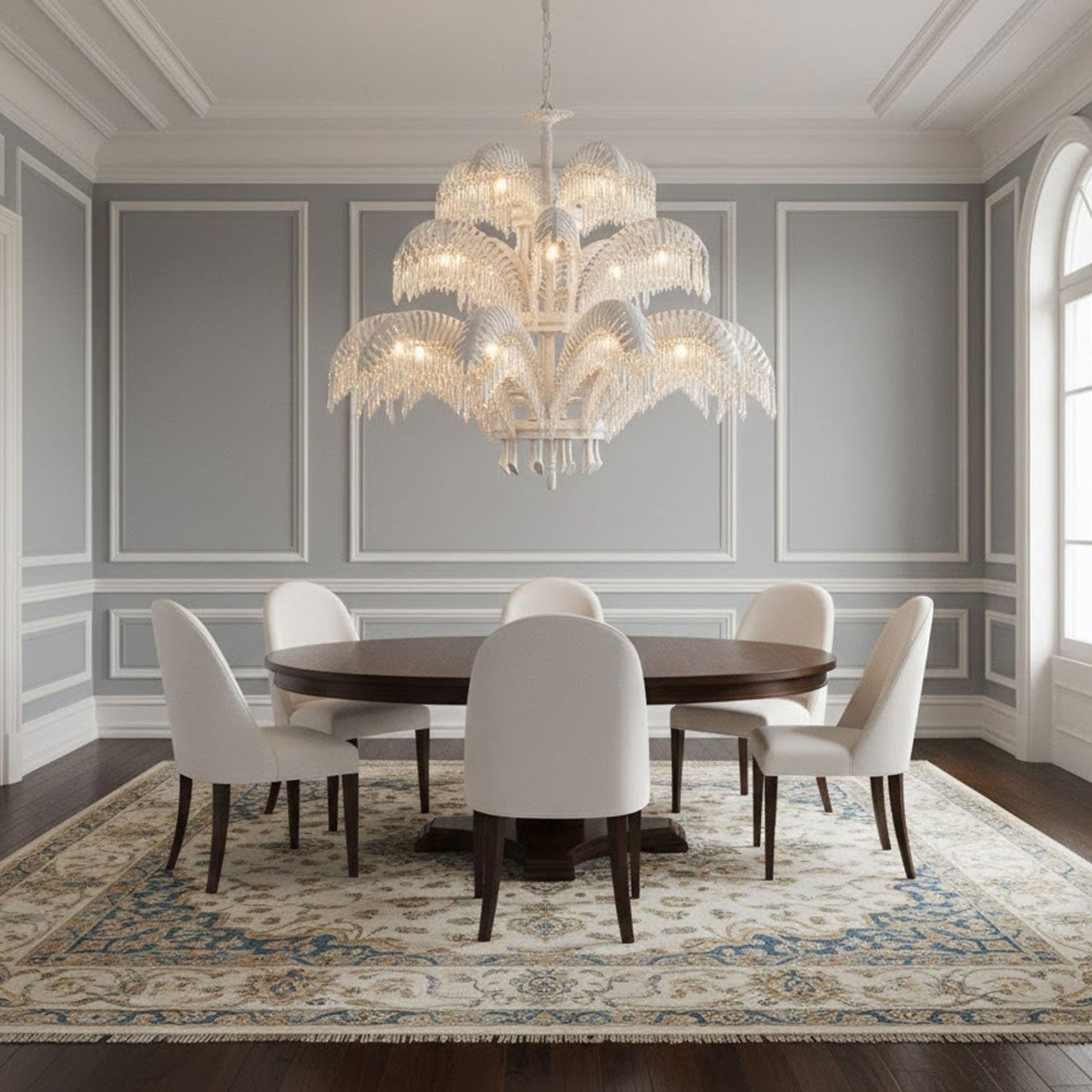 Elegant Brass Palm Leaf Crystal Chandelier with Adjustable Height & Di