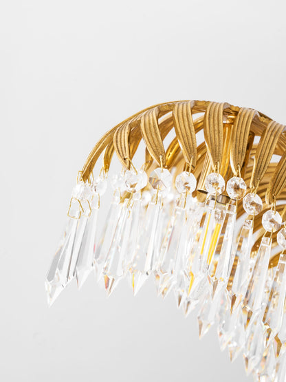 Elegant Brass Palm Leaf Crystal Chandelier with Adjustable Height & Di