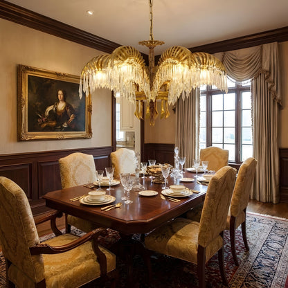 Elegant Brass Palm Leaf Crystal Chandelier with Adjustable Height & Di
