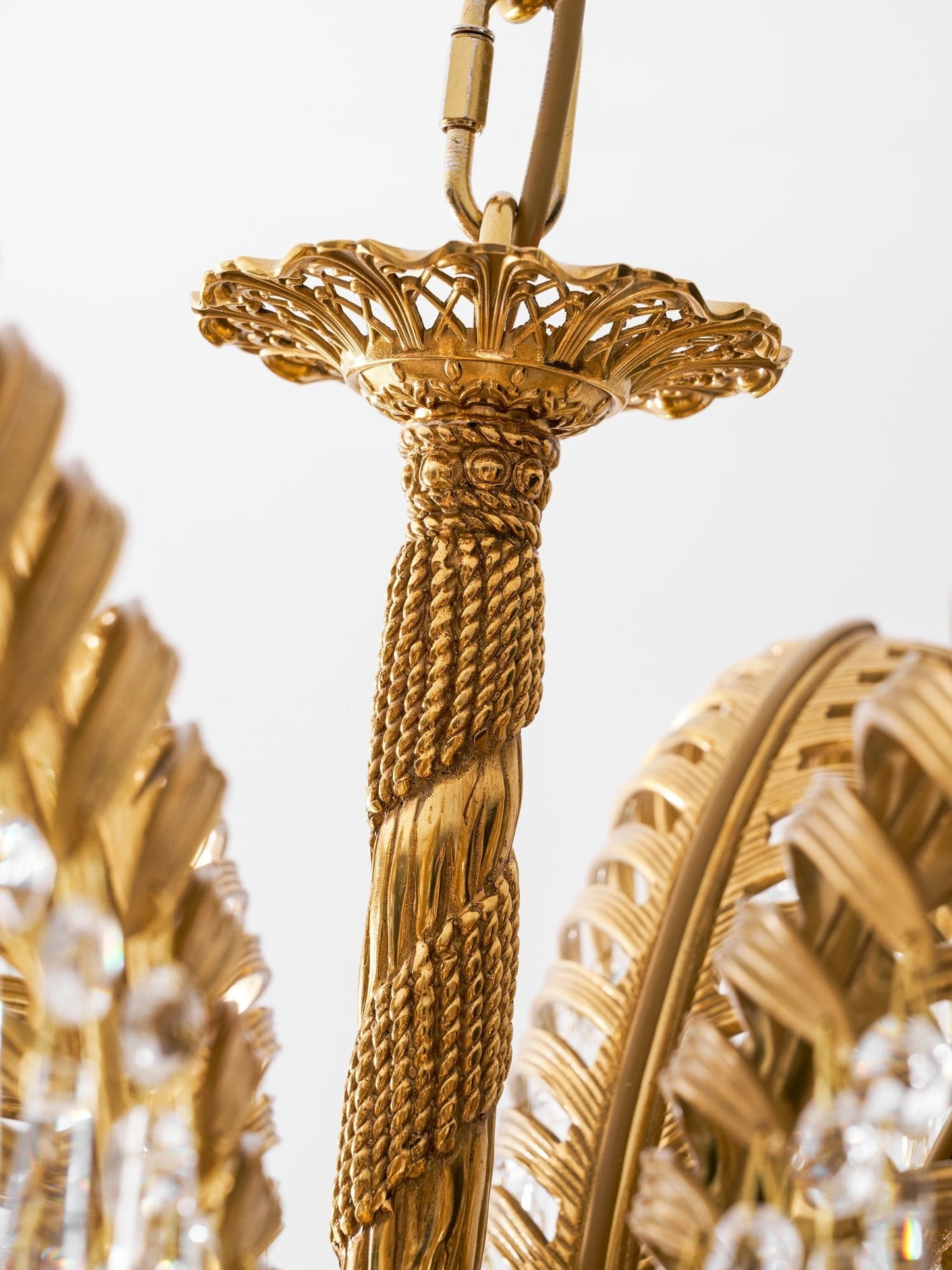 Elegant Brass Palm Leaf Crystal Chandelier with Adjustable Height & Di