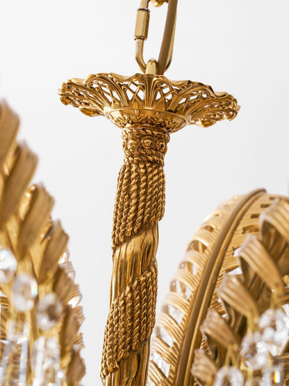Elegant Brass Palm Leaf Crystal Chandelier with Adjustable Height & Di