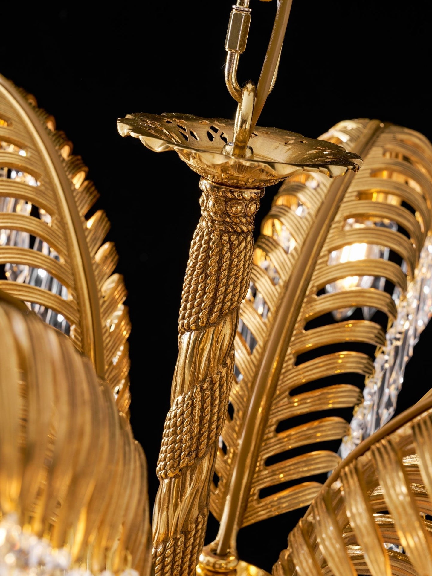 Elegant Brass Palm Leaf Crystal Chandelier with Adjustable Height & Di