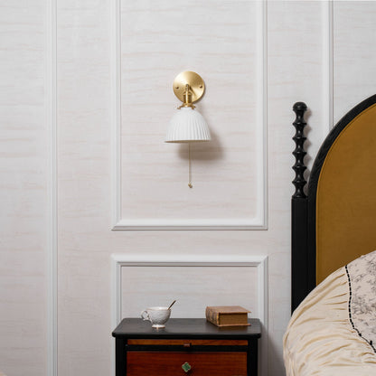 Brass Pleated Ceramic Wall Lamp - Elegant Design with Adjustable Light