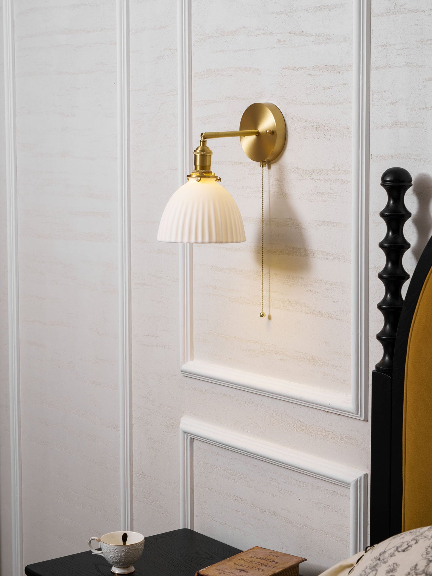 Brass Pleated Ceramic Wall Lamp - Elegant Design with Adjustable Light