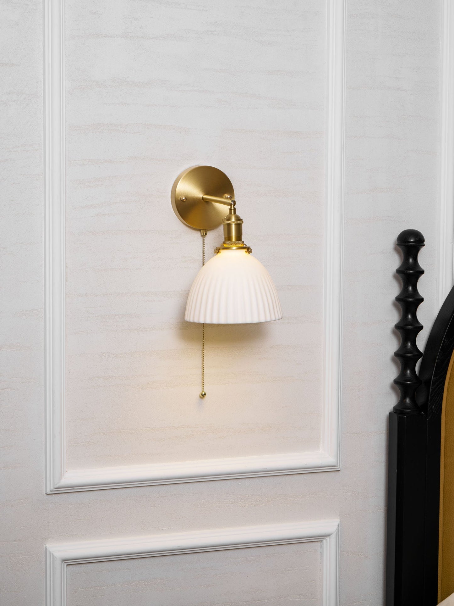 Brass Pleated Ceramic Wall Lamp - Elegant Design with Adjustable Light