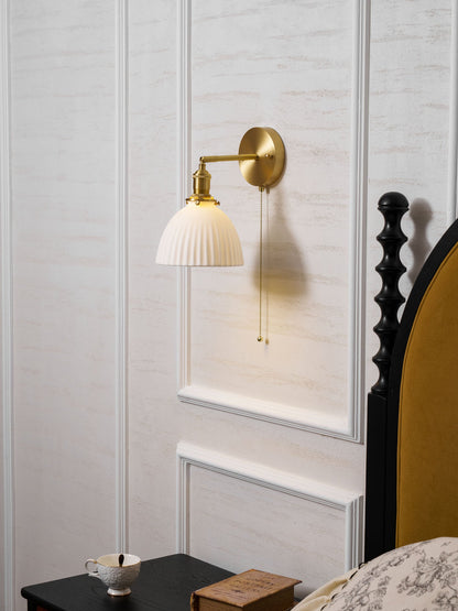Brass Pleated Ceramic Wall Lamp - Elegant Design with Adjustable Light