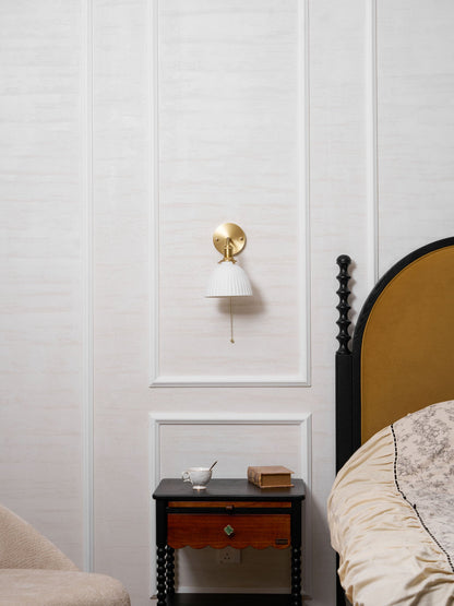Brass Pleated Ceramic Wall Lamp - Elegant Design with Adjustable Light
