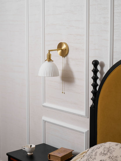 Brass Pleated Ceramic Wall Lamp - Elegant Design with Adjustable Light