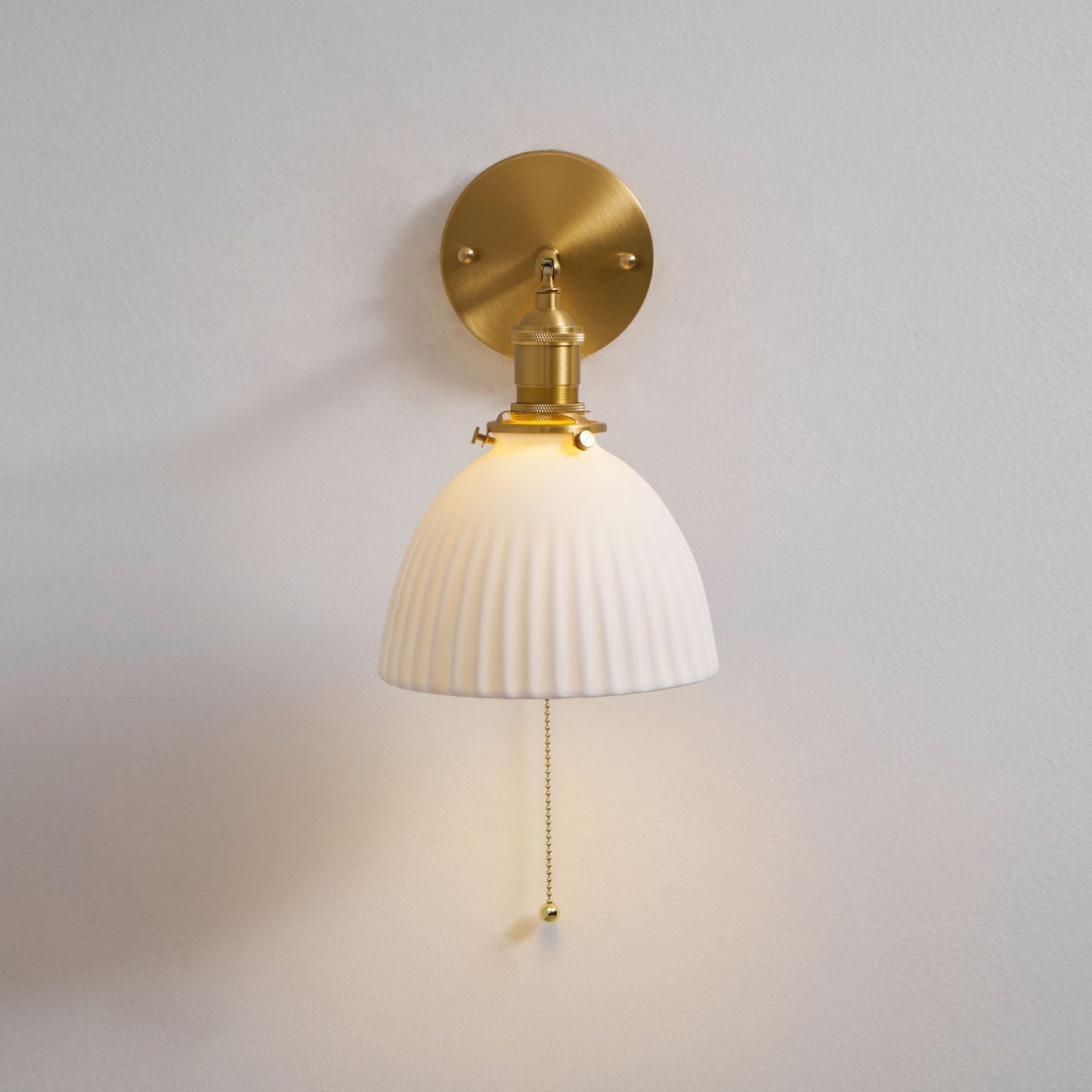 Brass Pleated Ceramic Wall Lamp - Elegant Design with Adjustable Light