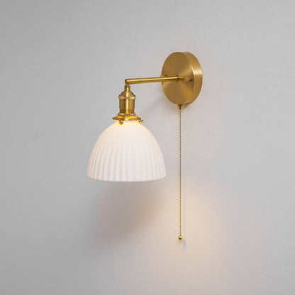 Brass Pleated Ceramic Wall Lamp - Elegant Design with Adjustable Light