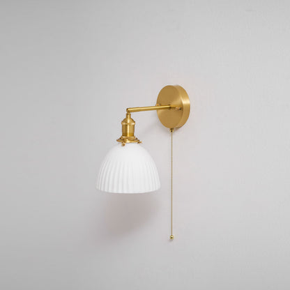 Brass Pleated Ceramic Wall Lamp - Elegant Design with Adjustable Light