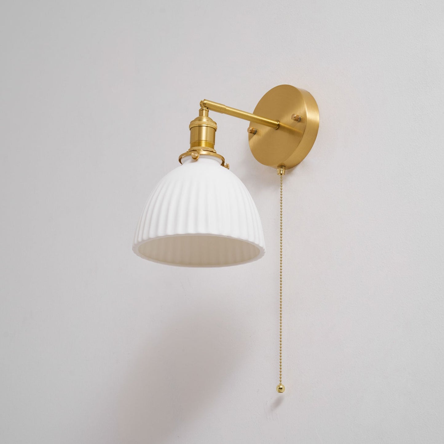Brass Pleated Ceramic Wall Lamp - Elegant Design with Adjustable Light