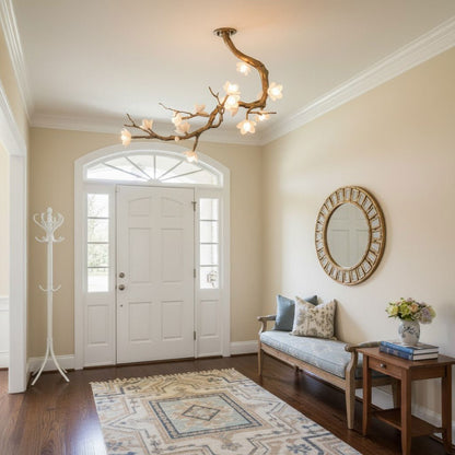Elegant Brass Flower Branch Chandelier with Adjustable Height & Warm G