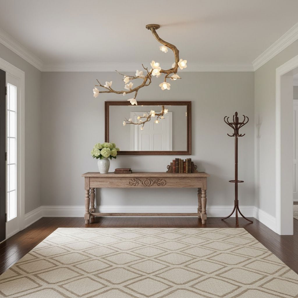 Elegant Brass Flower Branch Chandelier with Adjustable Height & Warm G