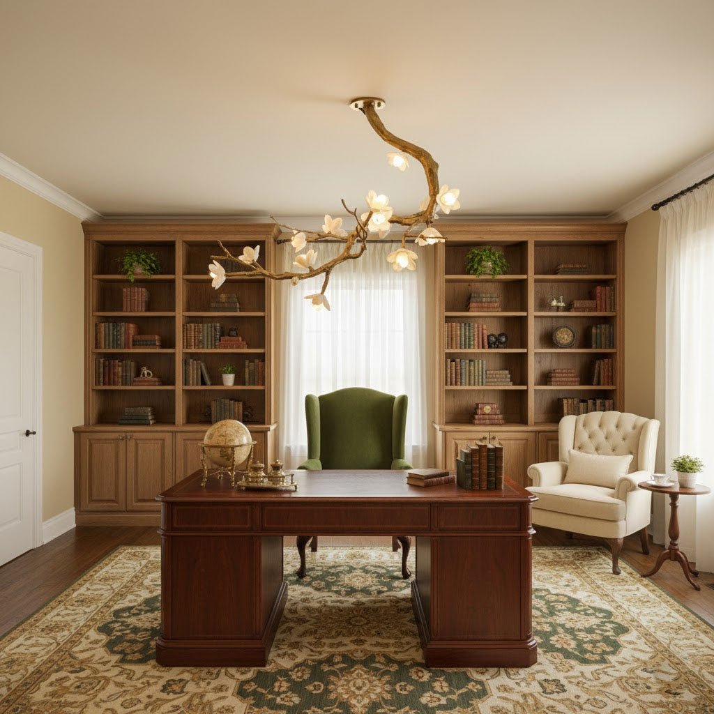 Elegant Brass Flower Branch Chandelier with Adjustable Height & Warm G