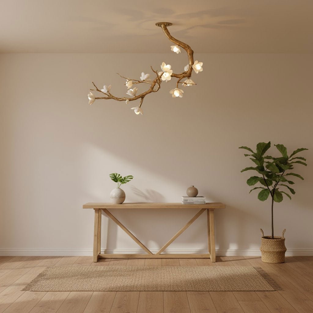 Elegant Brass Flower Branch Chandelier with Adjustable Height & Warm G