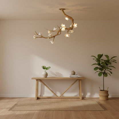Elegant Brass Flower Branch Chandelier with Adjustable Height & Warm G