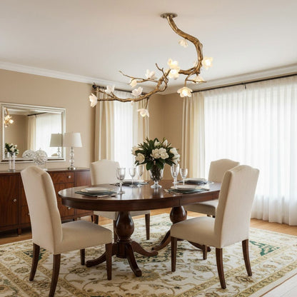 Elegant Brass Flower Branch Chandelier with Adjustable Height & Warm G