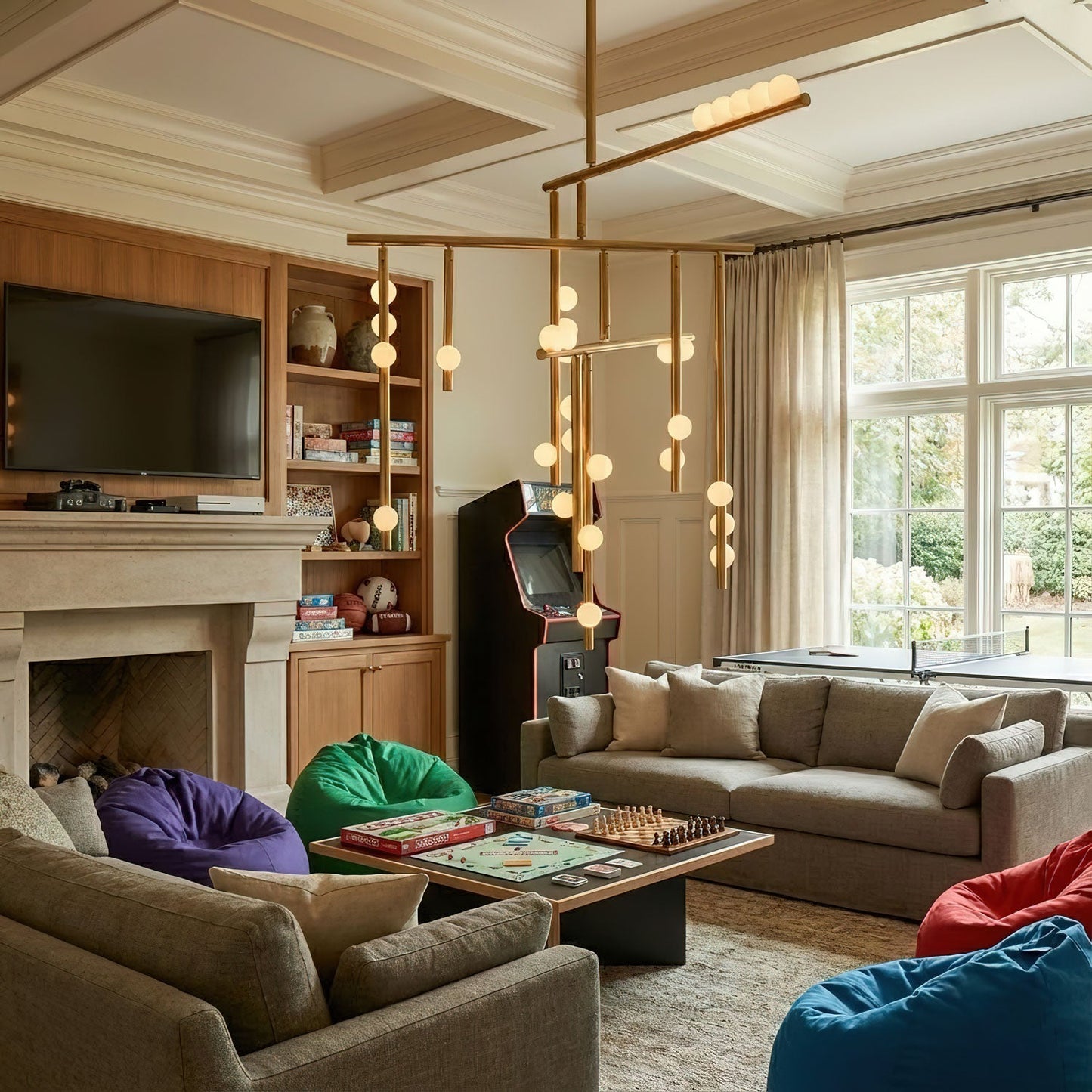 Elegant Brass Glass Drop Chandelier with Adjustable Height & LED Compa