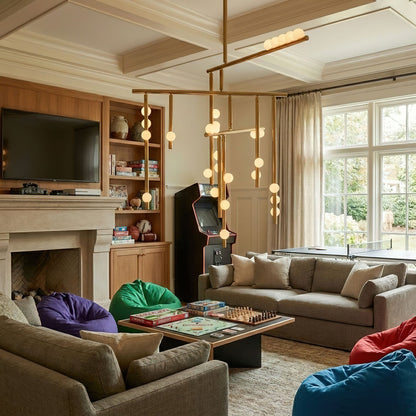 Elegant Brass Glass Drop Chandelier with Adjustable Height & LED Compa