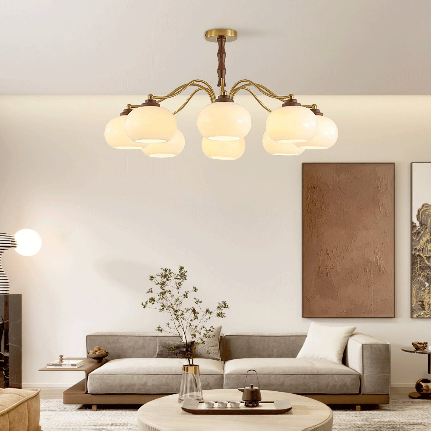 Persimmon Glass Globe Chandelier - Elegant Design & Adjustable Height