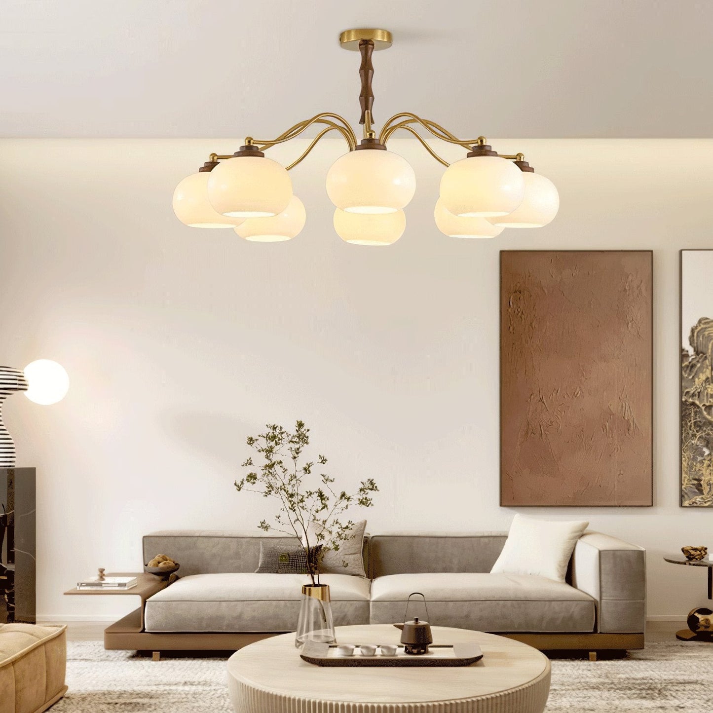 Persimmon Glass Globe Chandelier - Elegant Design & Adjustable Height