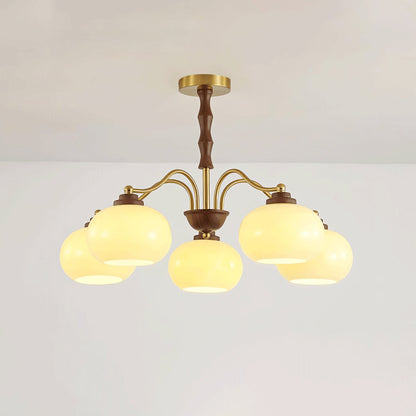Persimmon Glass Globe Chandelier - Elegant Design & Adjustable Height