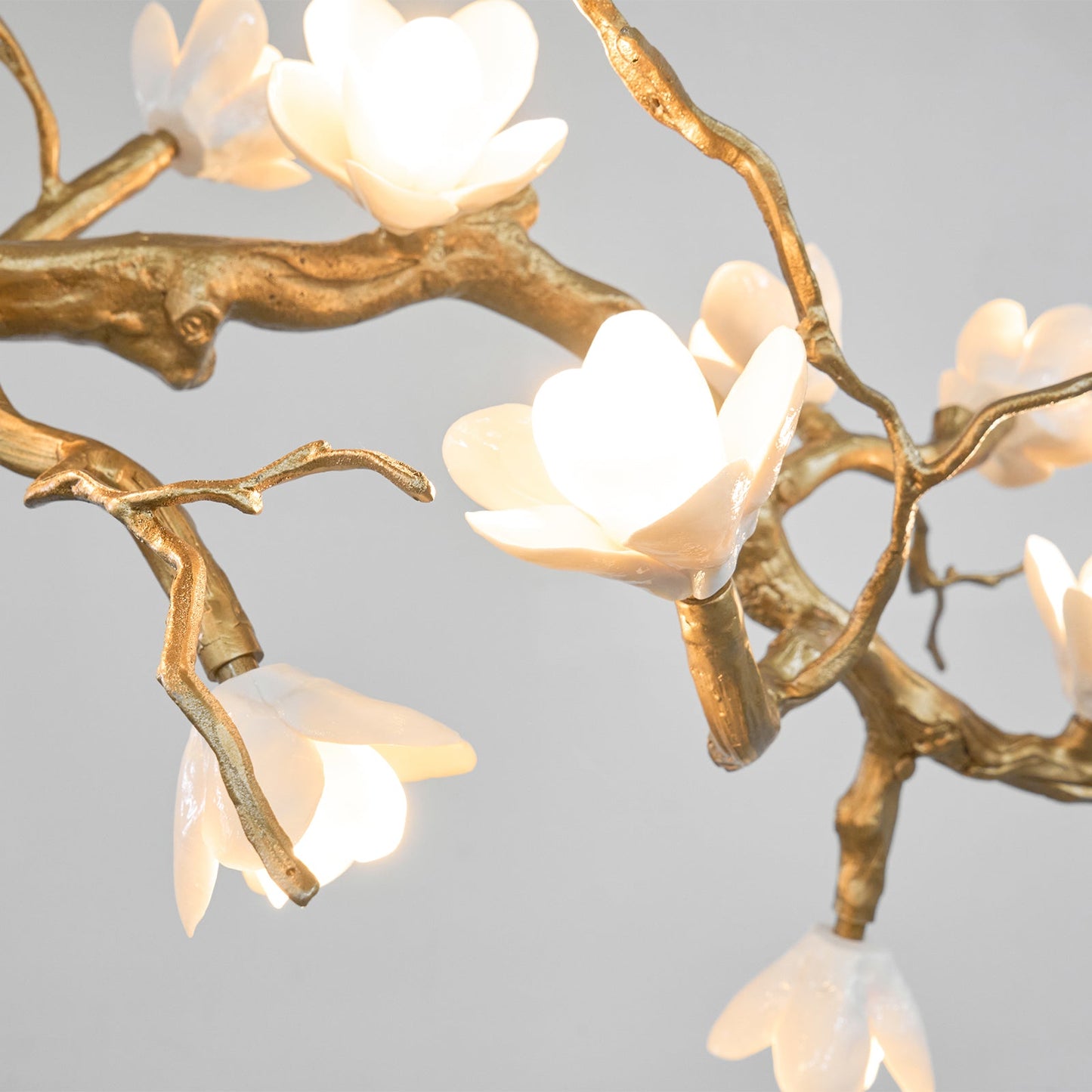 Elegant Brass Flower Branch Chandelier with Adjustable Height & Warm G
