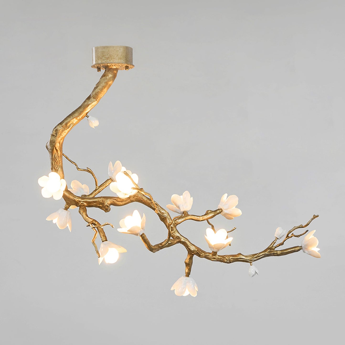 Elegant Brass Flower Branch Chandelier with Adjustable Height & Warm G