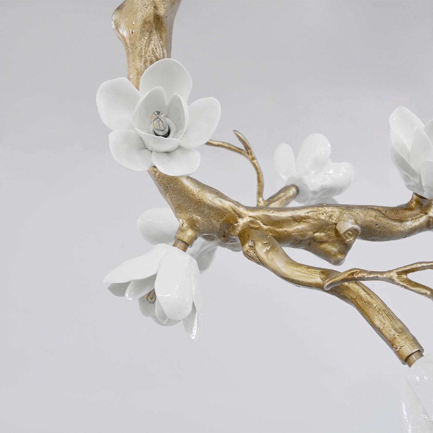 Elegant Brass Flower Branch Chandelier with Adjustable Height & Warm G