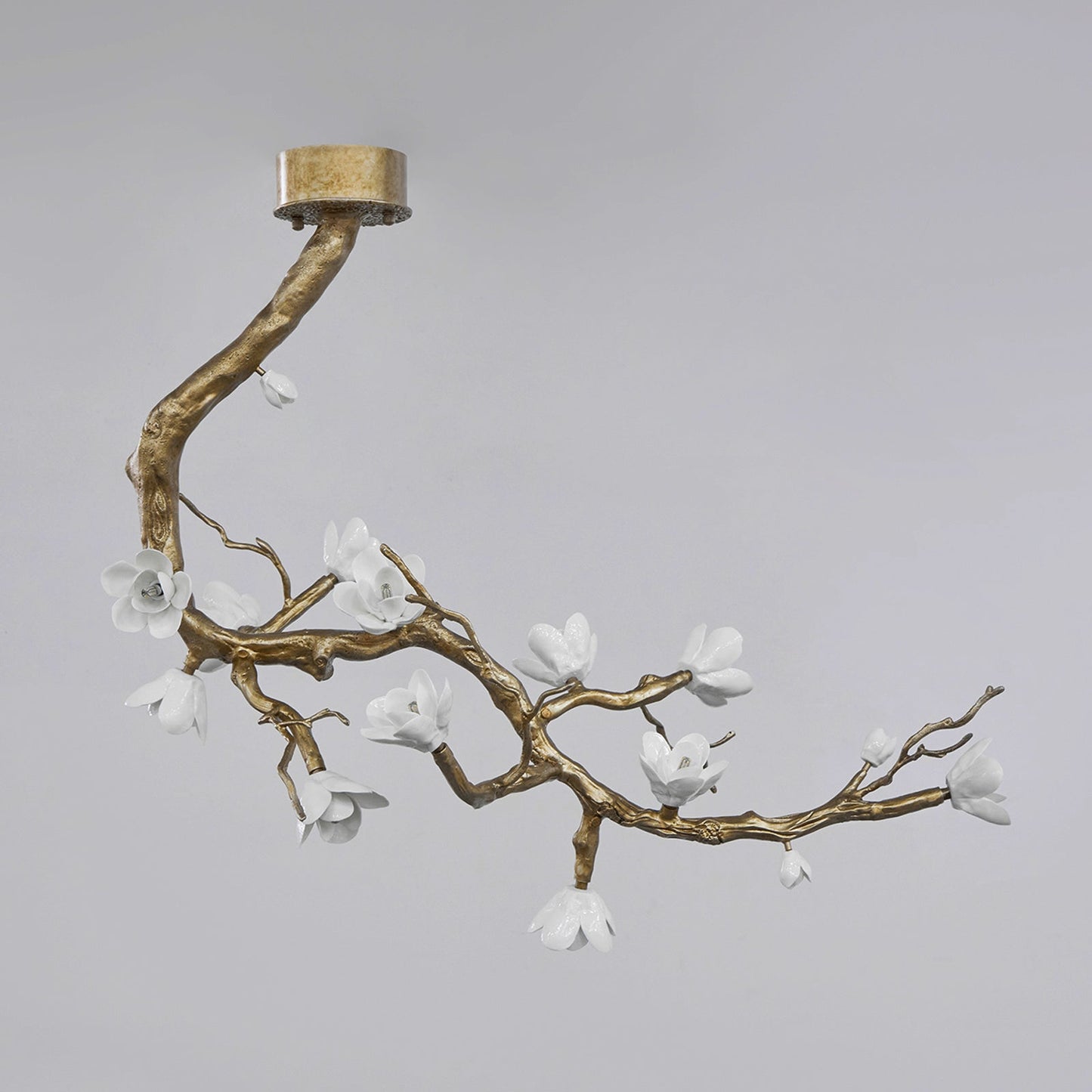 Elegant Brass Flower Branch Chandelier with Adjustable Height & Warm G