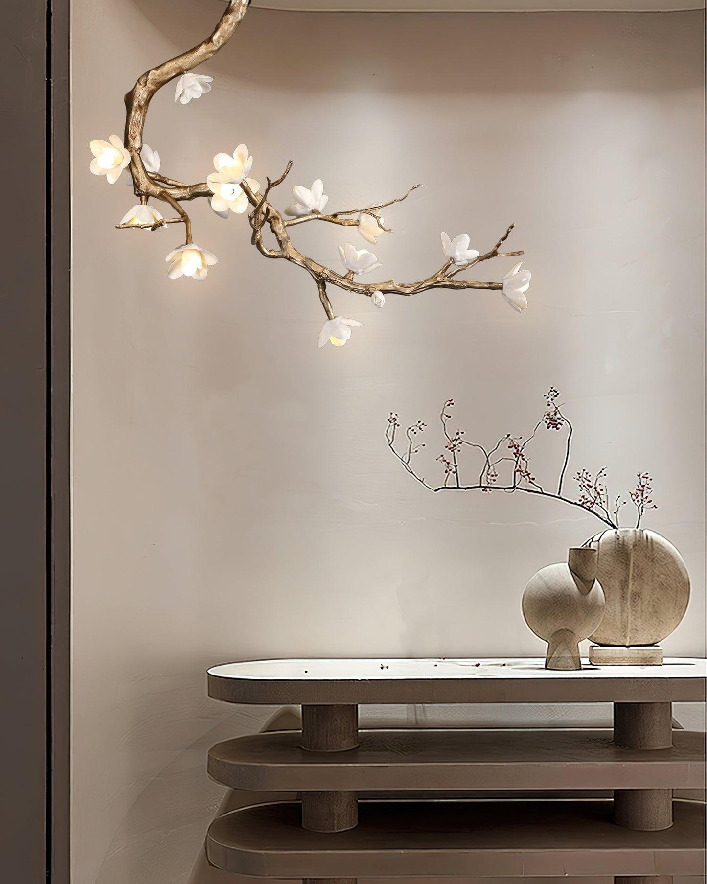 Elegant Brass Flower Branch Chandelier with Adjustable Height & Warm G