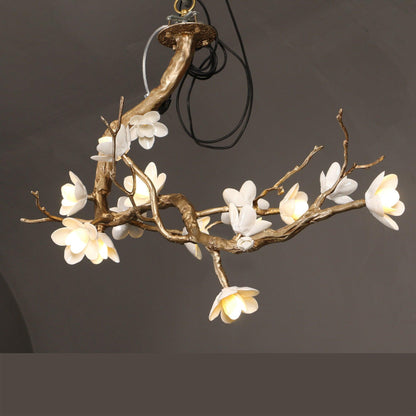 Elegant Brass Flower Branch Chandelier with Adjustable Height & Warm G