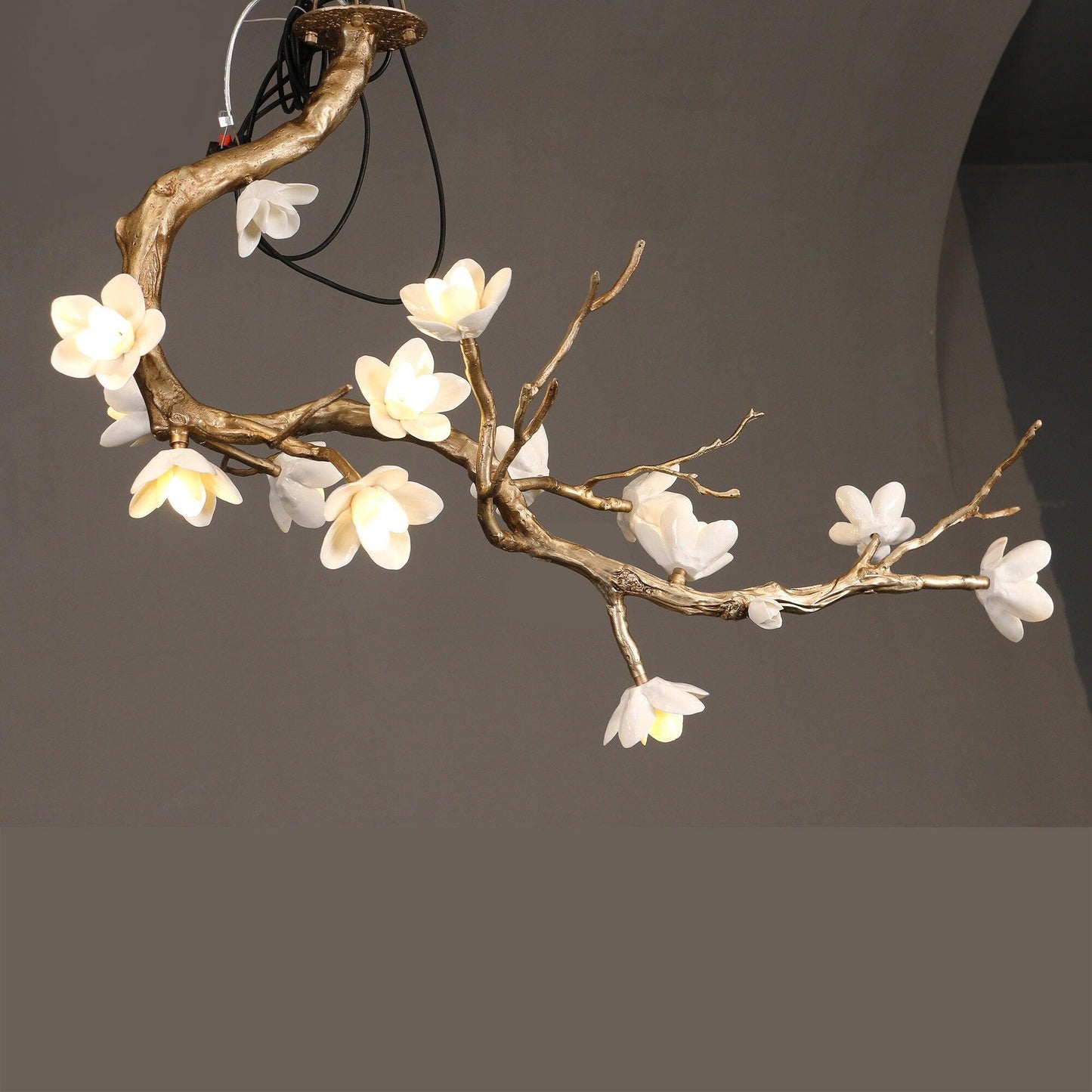 Elegant Brass Flower Branch Chandelier with Adjustable Height & Warm G