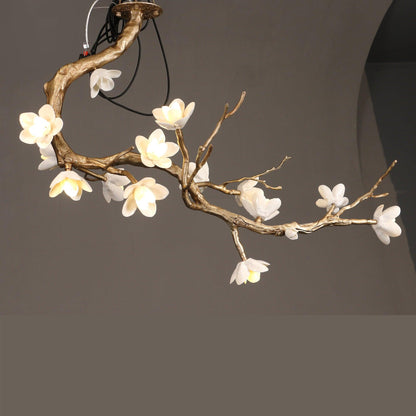 Elegant Brass Flower Branch Chandelier with Adjustable Height & Warm G