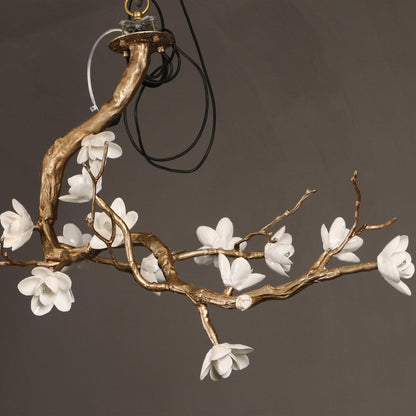 Elegant Brass Flower Branch Chandelier with Adjustable Height & Warm G