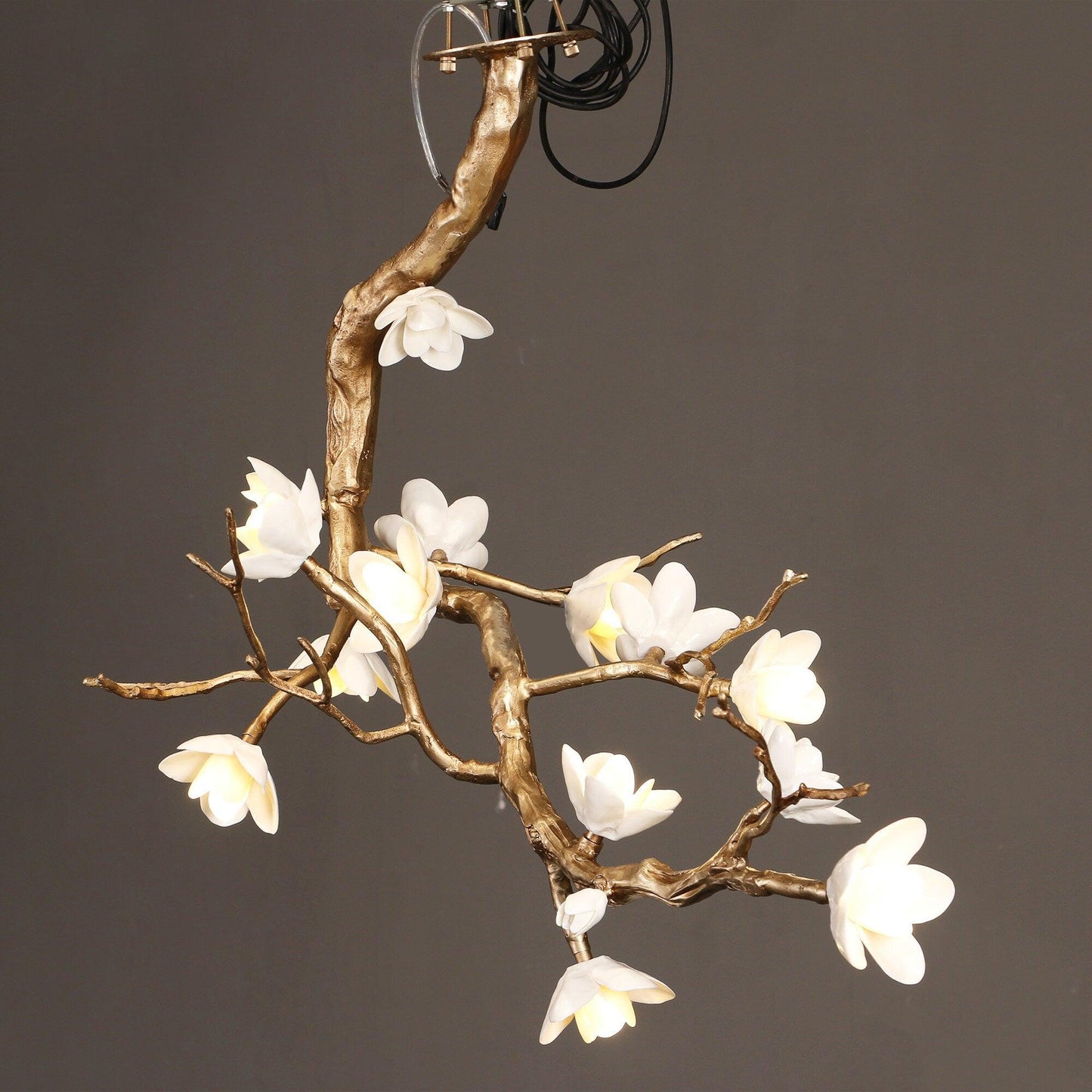 Elegant Brass Flower Branch Chandelier with Adjustable Height & Warm G