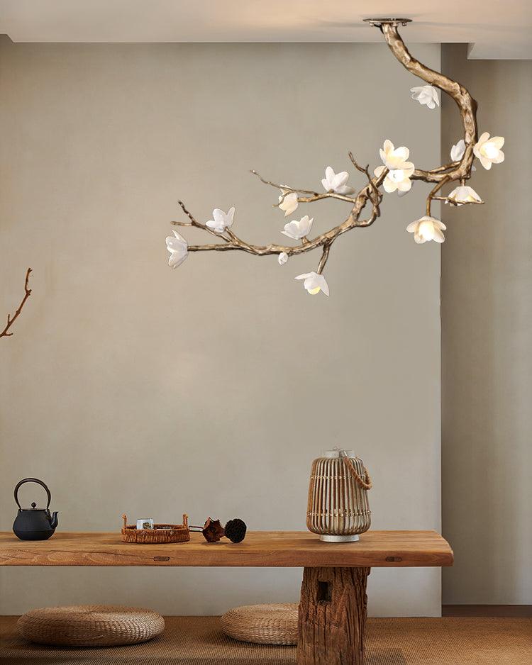 Elegant Brass Flower Branch Chandelier with Adjustable Height & Warm G