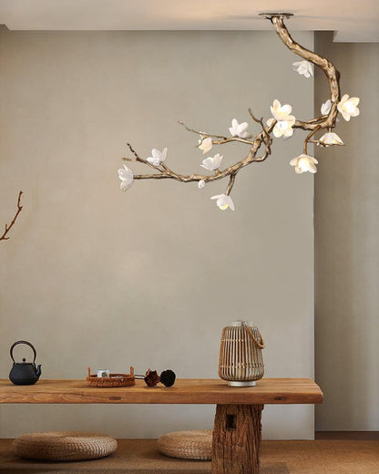 Elegant Brass Flower Branch Chandelier with Adjustable Height & Warm G