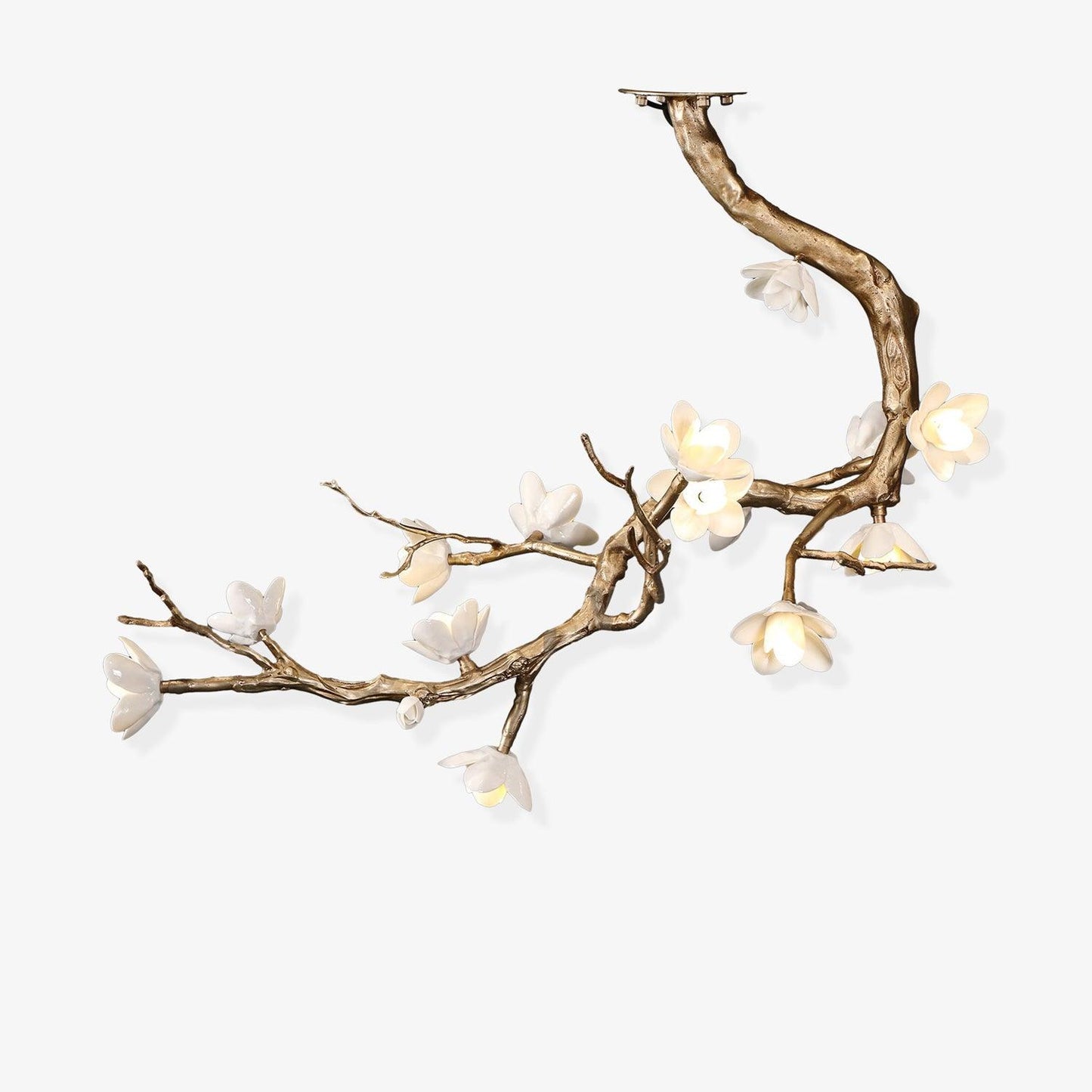Elegant Brass Flower Branch Chandelier with Adjustable Height & Warm G