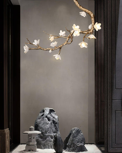 Elegant Brass Flower Branch Chandelier with Adjustable Height & Warm G